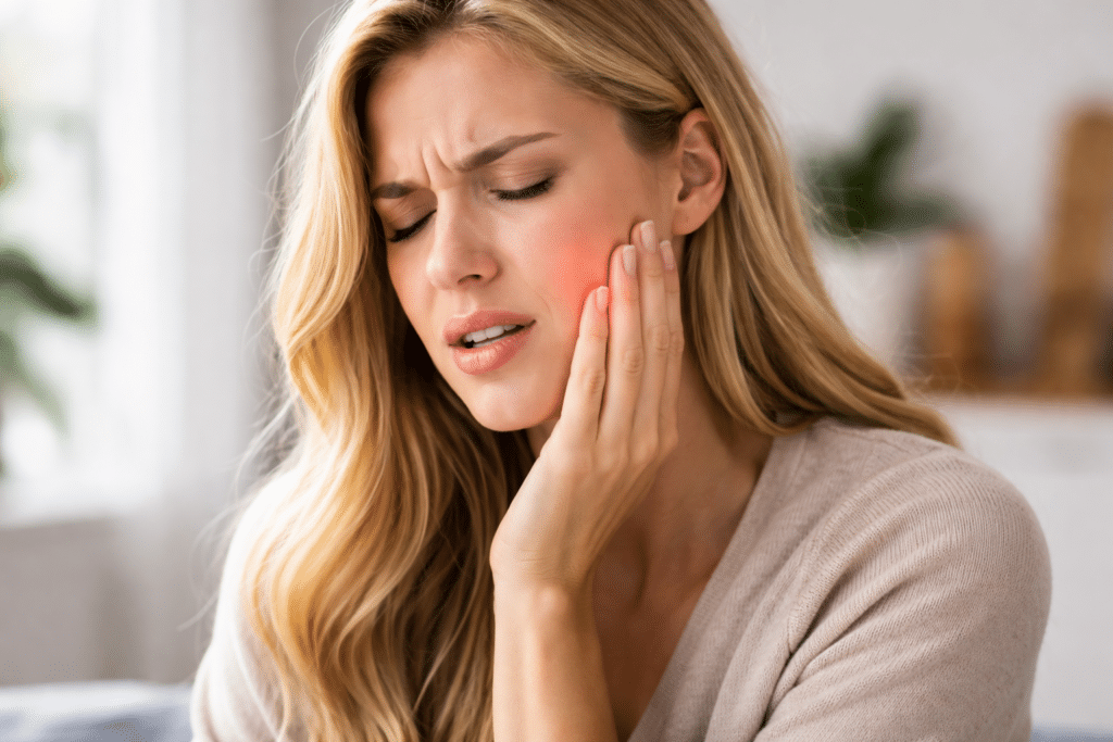 woman with sore jaw