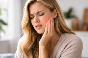 woman with sore jaw