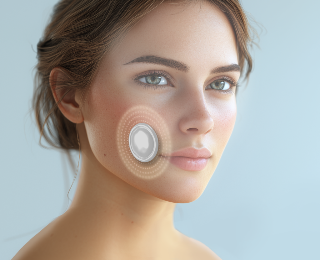 Illustration of a woman using a ClenchAlert Biofeedback Training Device